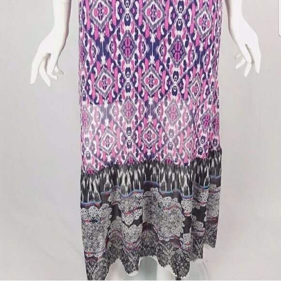 NWT Womens Size XS Express Pink Purple Tribal Geometric Boho Peasant Maxi Dress  - Picture 4 of 9